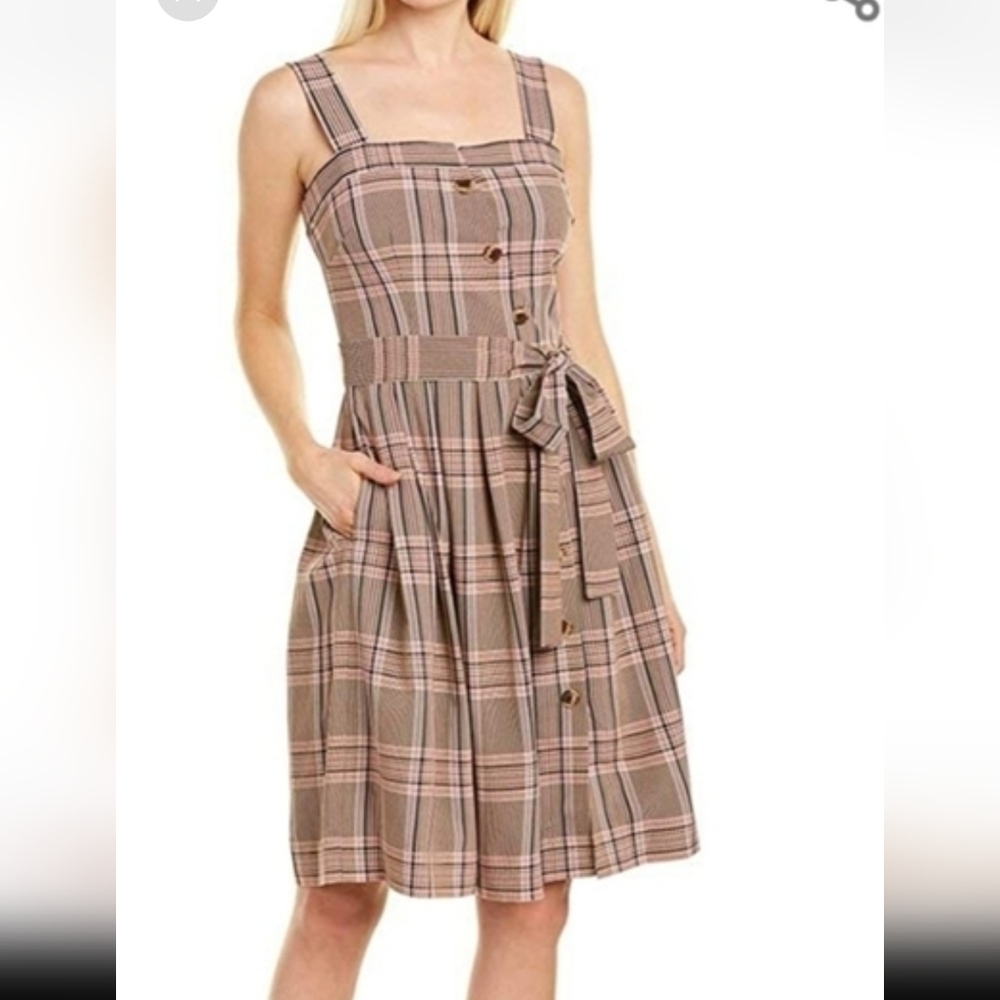 GAL‎ MEETS GLAM Madison Plaid Button Front Jumper Dress Womens 8 *missing Bow*
